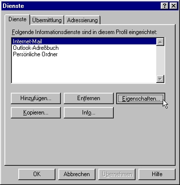 [Abbildung Dialogbox "Dienste" in Outlook 97]